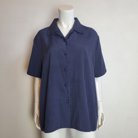 Vintage 80's Christie & Jill Plus Size Navy Polkadot Blouse - Picture 1 of 5